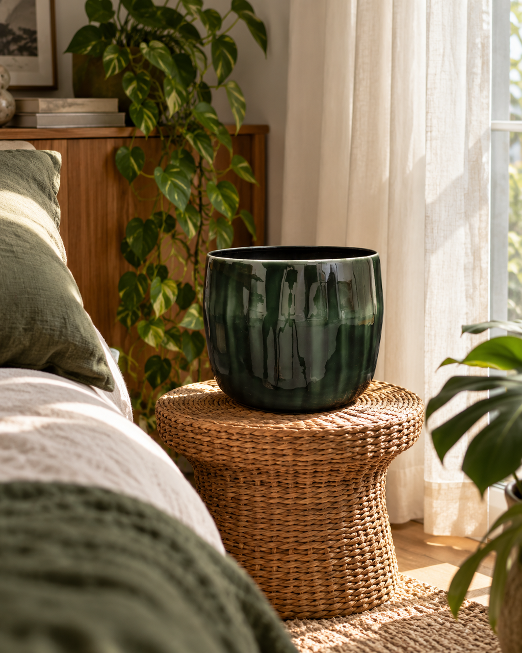 Babet Pine Green – Decorative plant pot – Ø27 × H23 cm