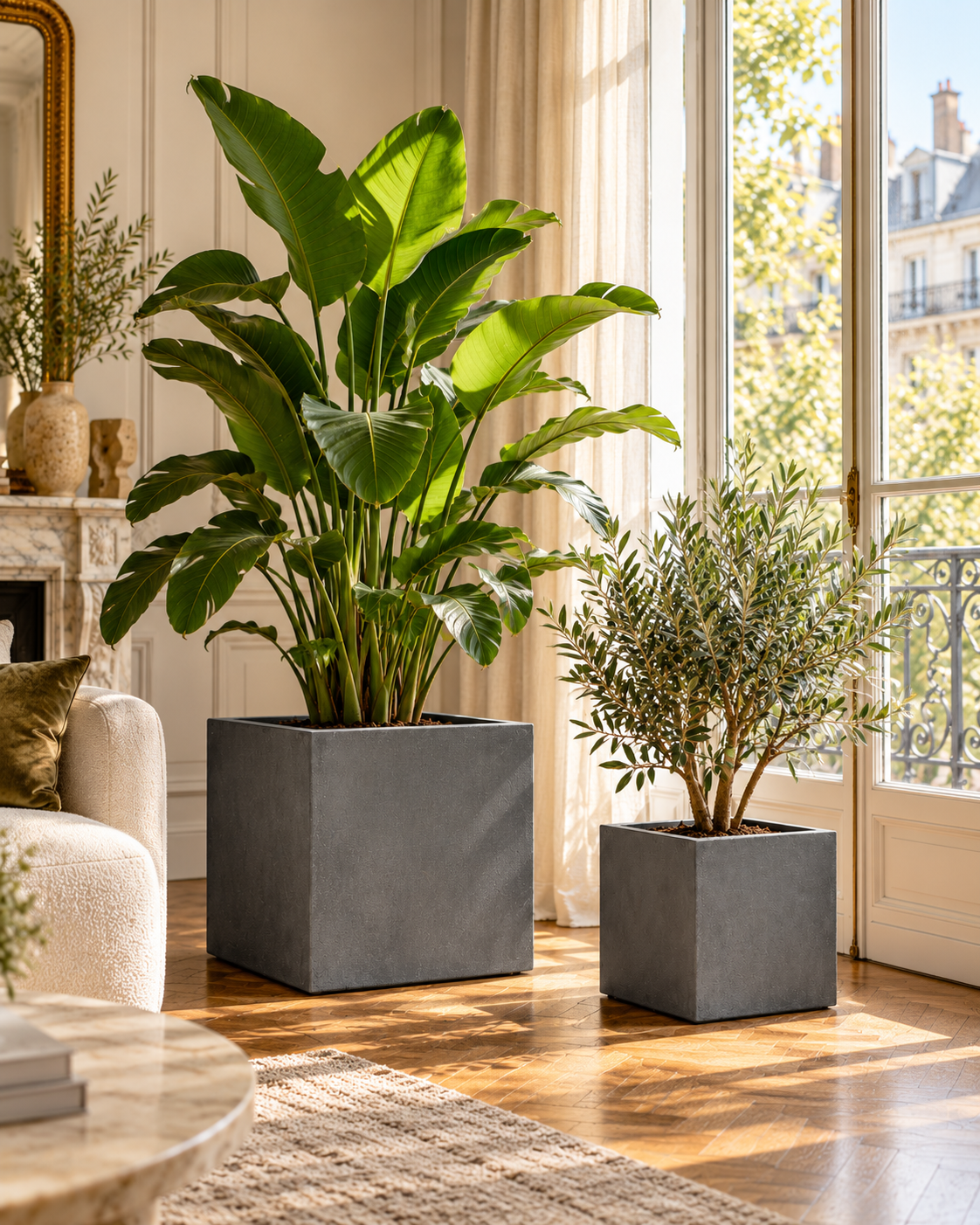 Grey Block – Contemporary decorative pot – Ø30 × H30 cm