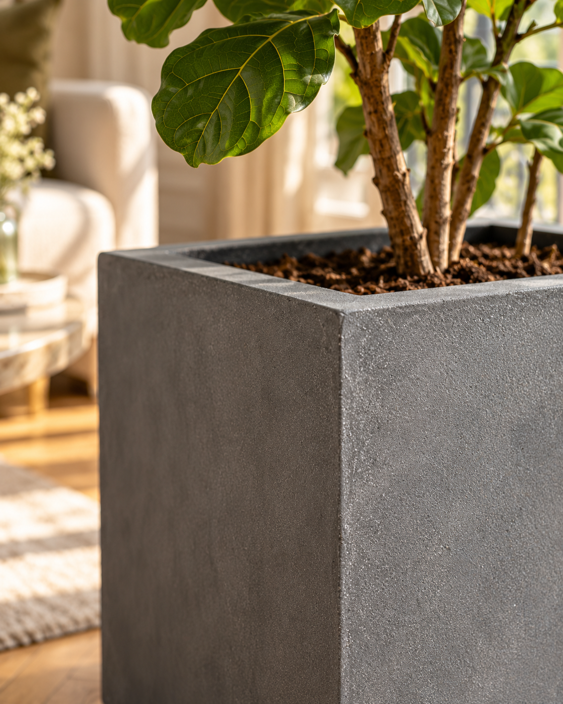Grey Block – Contemporary decorative pot – Ø30 × H30 cm