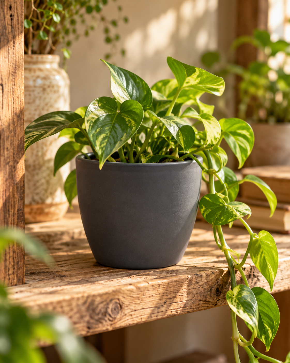 Boule Anthracite Mate – Mini cache-pot en céramique – Ø7,5 × H6 cm