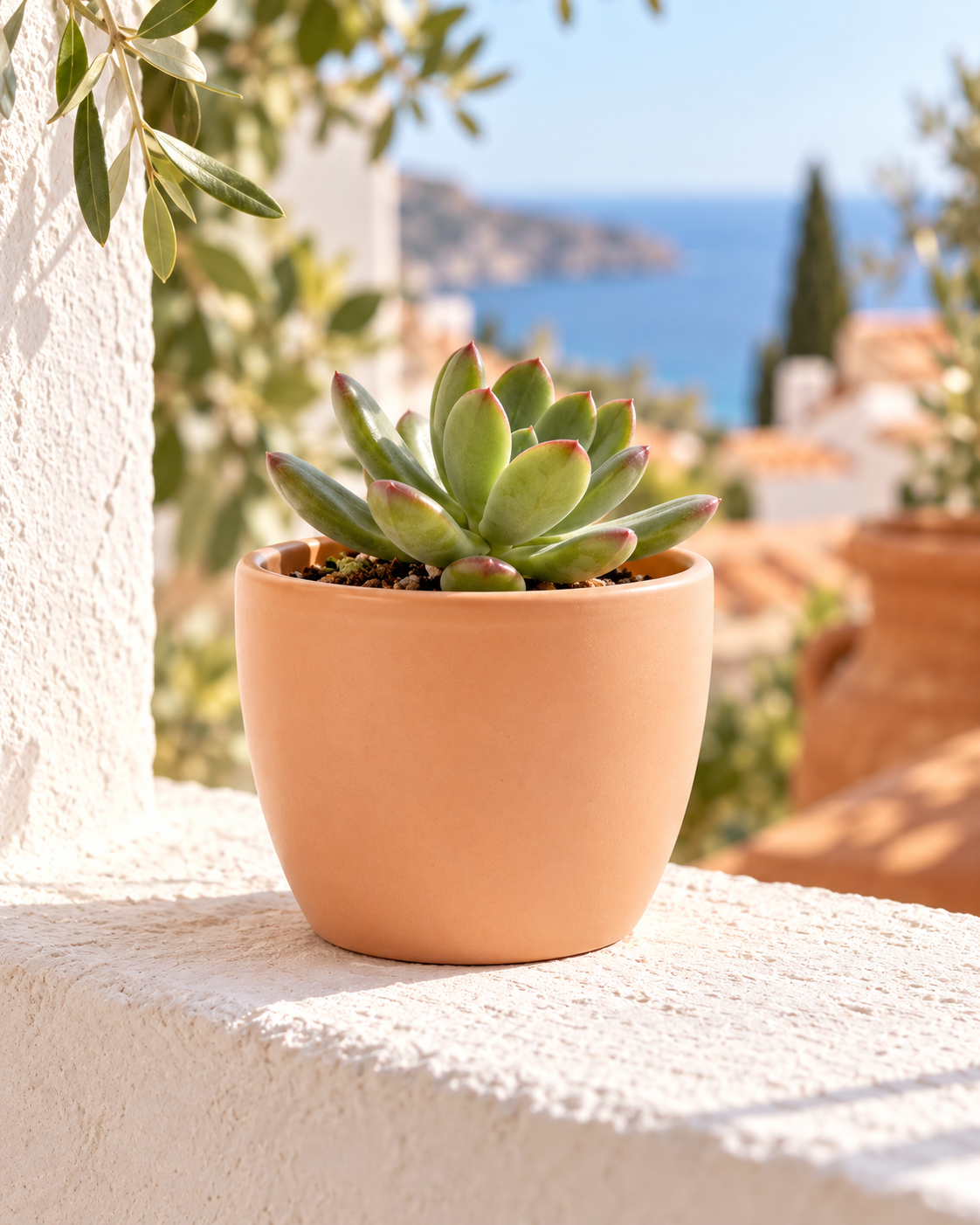 Matte Tuscan Sphere – Mini ceramic plant pot – Ø7.5 × H6 cm
