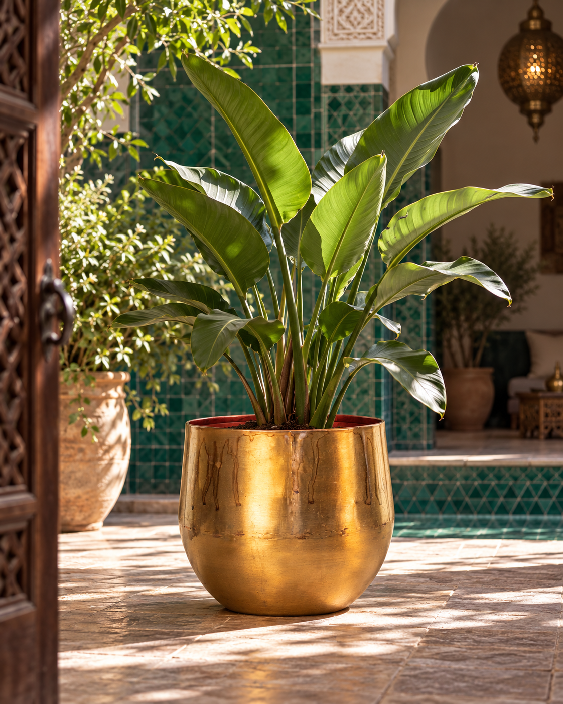 Ayka Patinated Camel – Decorative plant pot – Ø28 / Ø33 cm