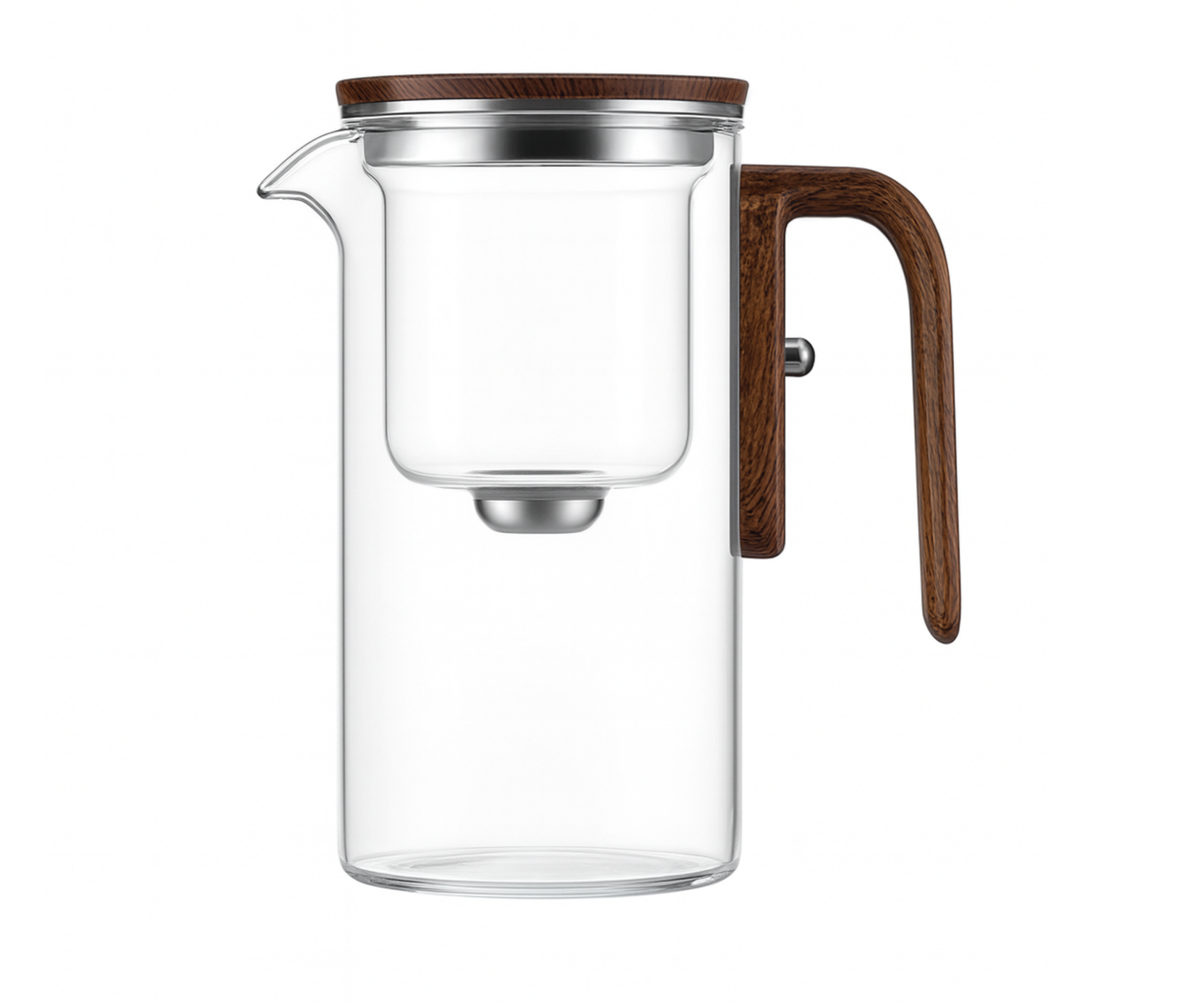 Théière en Verre Borosilicaté 600 ml – Poignée Bois, Filtration à un Clic – Variante Théière Seule ou Coffret avec 6 Tasses
