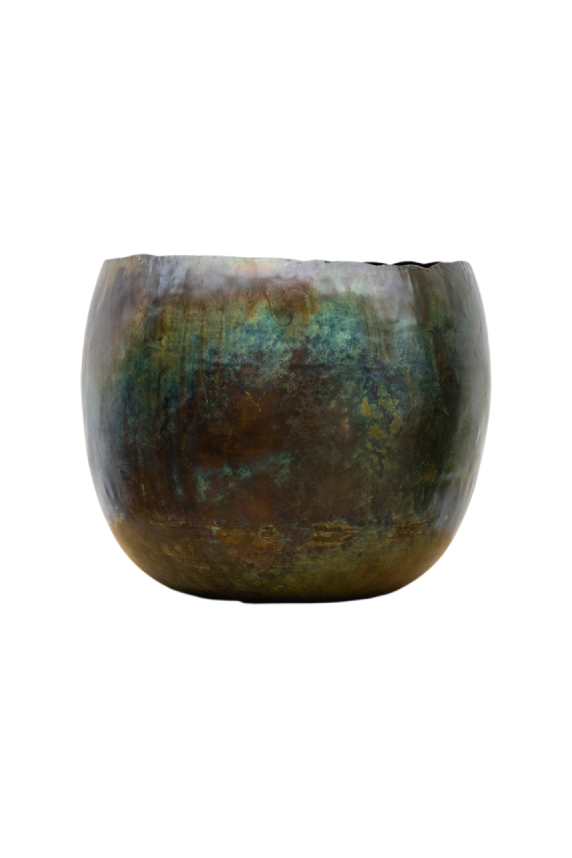 Cache-pot Ellen Vintage Green en métal patiné – Cache-pot décoratif intérieur