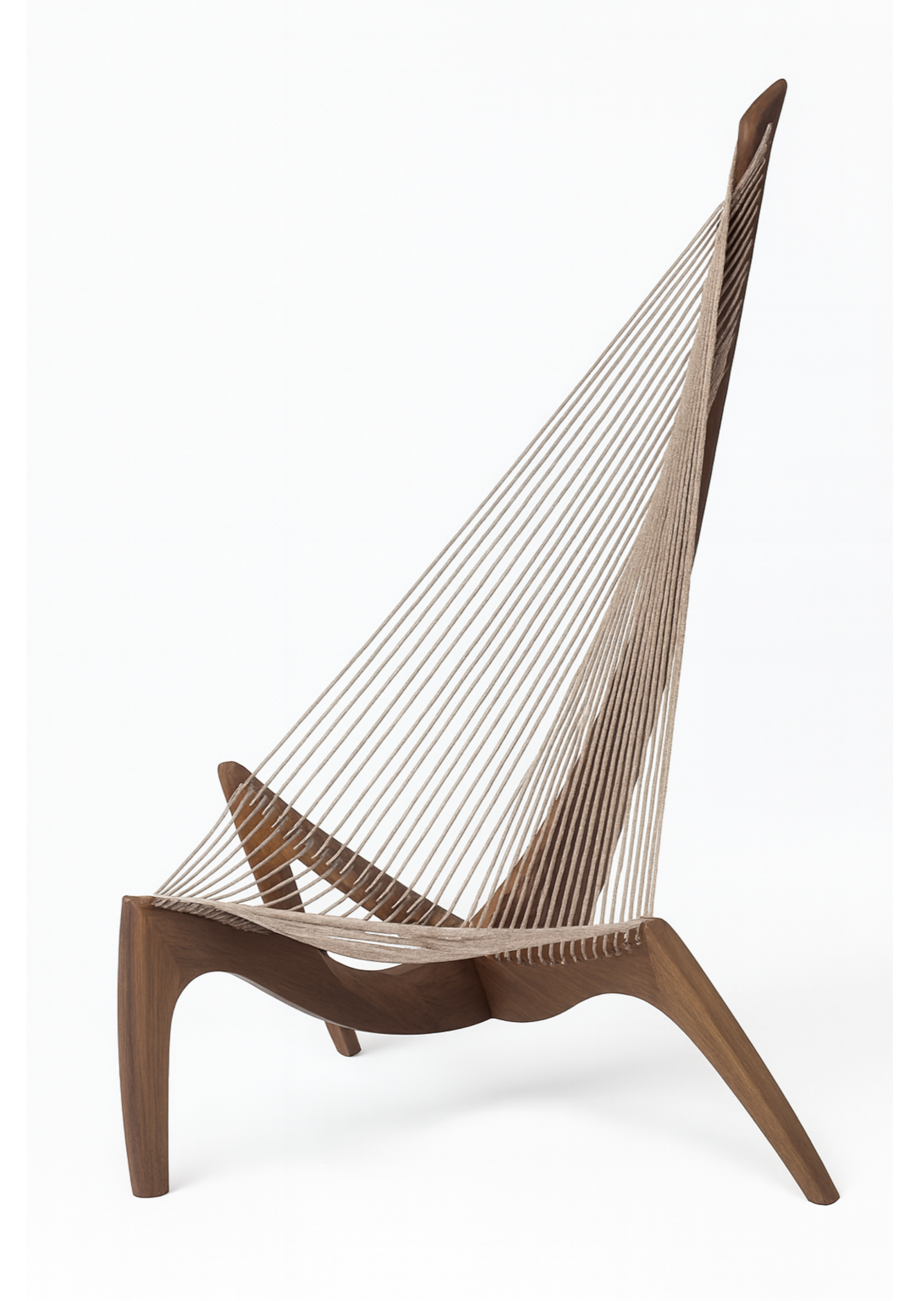 Chaise Harpe en Bois Massif – Fauteuil Design Scandinave Haut de Gamme, Noyer Foncé, Lounge & Salon