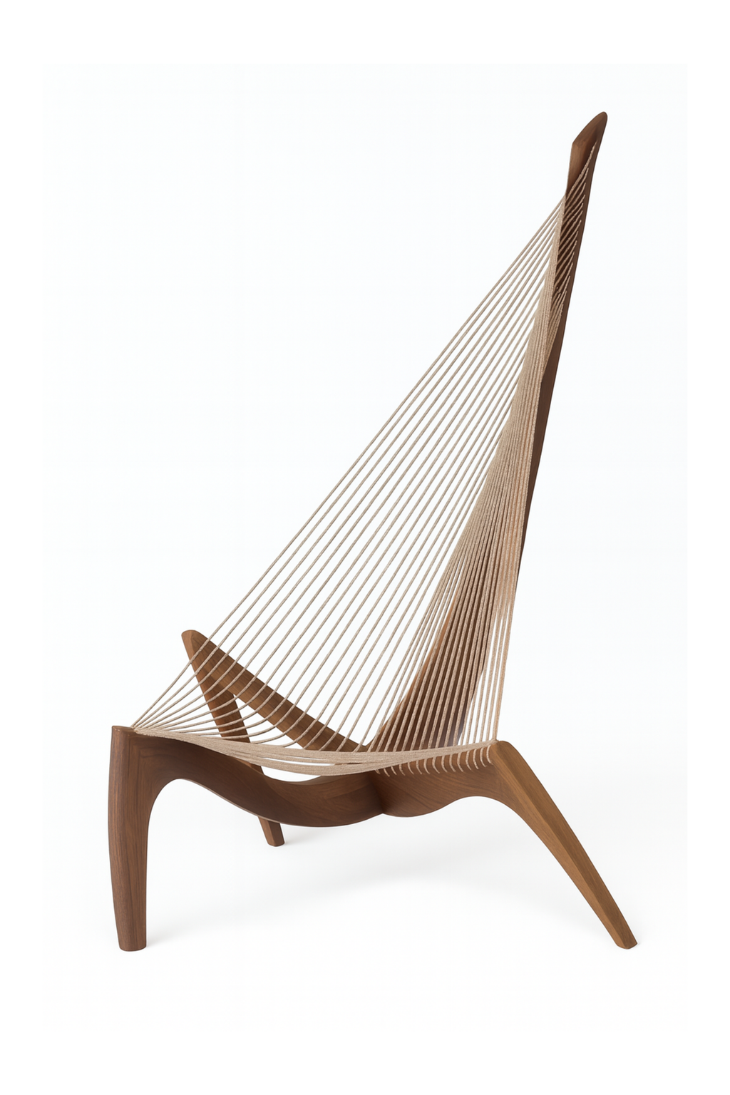 Harfenstuhl aus Massivholz – Hochwertiger Sessel im skandinavischen Design, dunkles Walnussholz, Lounge &amp; Wohnzimmer