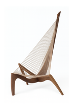 Harfenstuhl aus Massivholz – Hochwertiger Sessel im skandinavischen Design, dunkles Walnussholz, Lounge &amp; Wohnzimmer