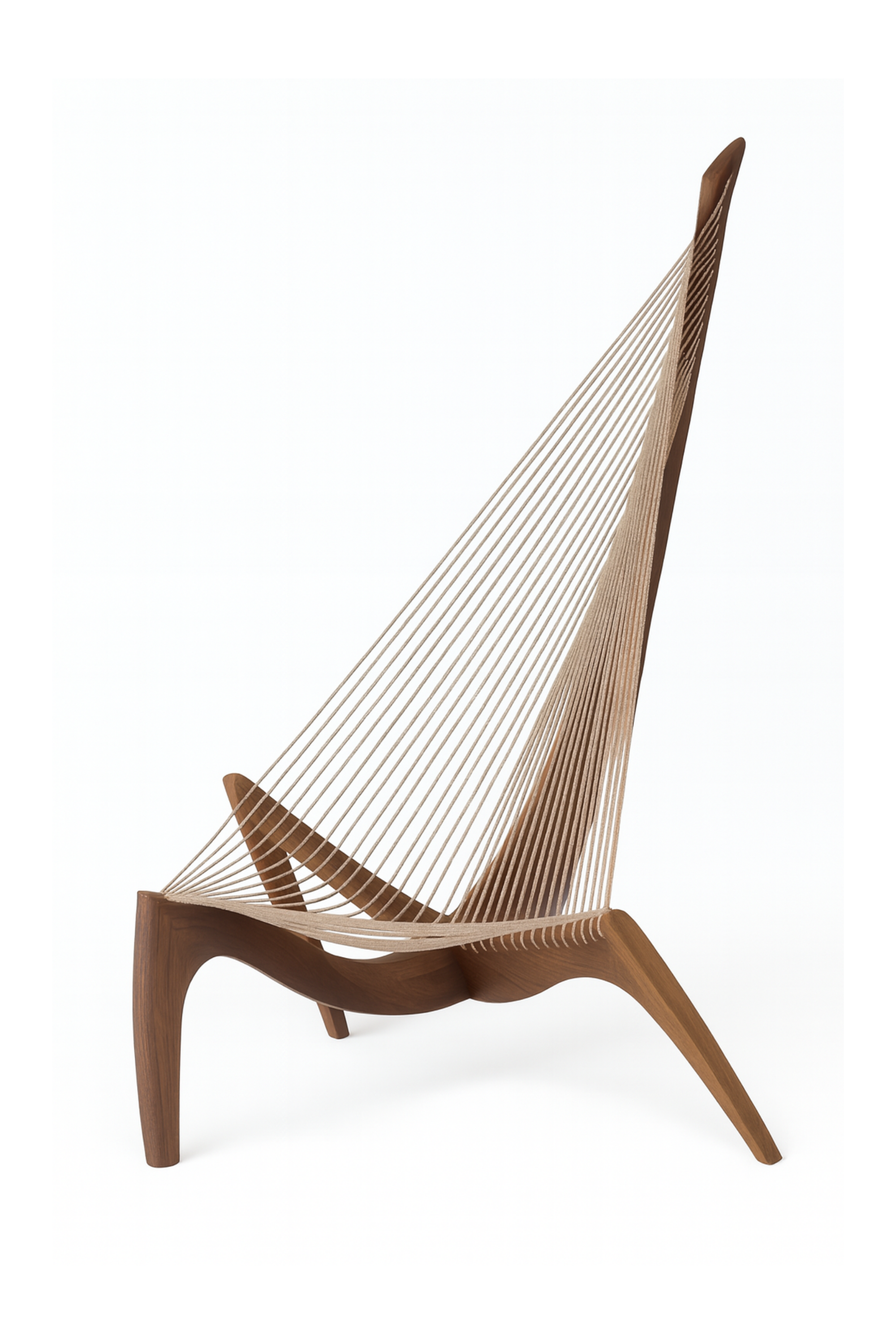 Chaise Harpe en Bois Massif – Fauteuil Design Scandinave Iconique, Finition Noyer Foncé – Salon & Lounge Haut de Gamme