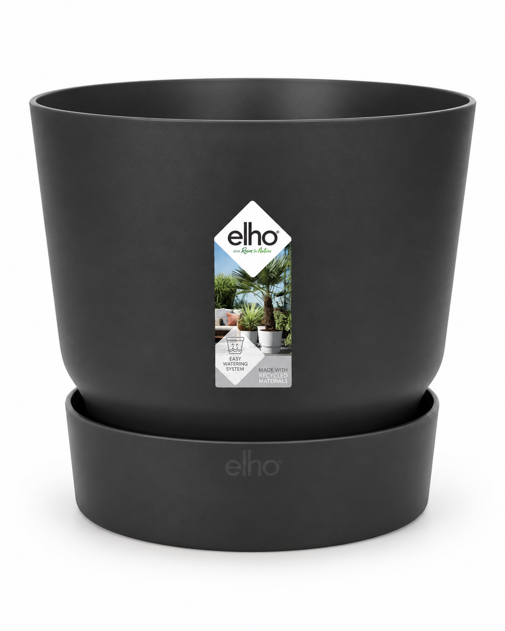 Elho Greenville Rond Noir – Pot avec réservoir d’eau – Ø14 × H13 cm