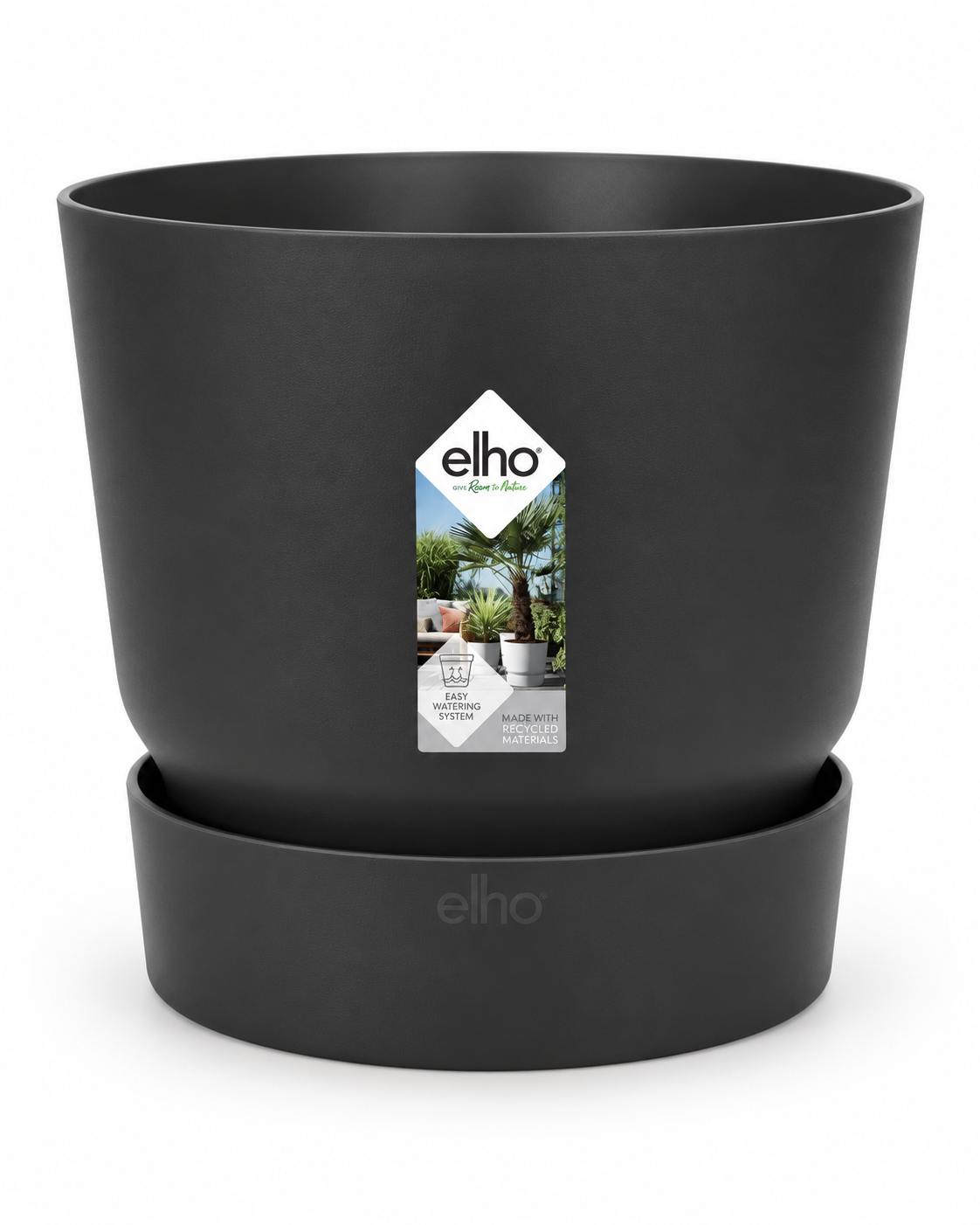 Elho Greenville Rond Noir – Pot avec réservoir d’eau – Ø14 × H13 cm