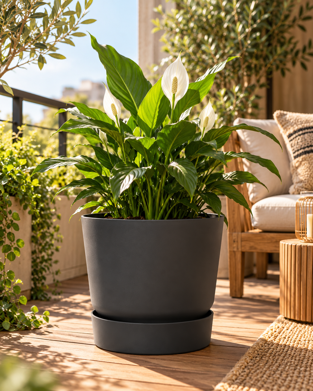 Elho Greenville Rond Noir – Pot avec réservoir d’eau – Ø14 × H13 cm