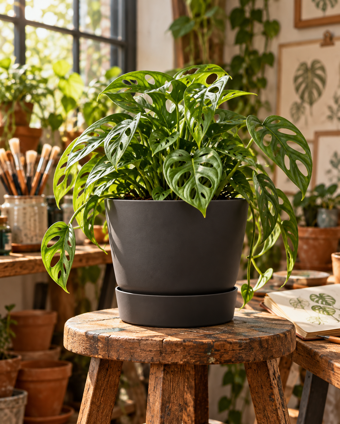 Elho Greenville Rond Noir – Pot avec réservoir d’eau – Ø14 × H13 cm