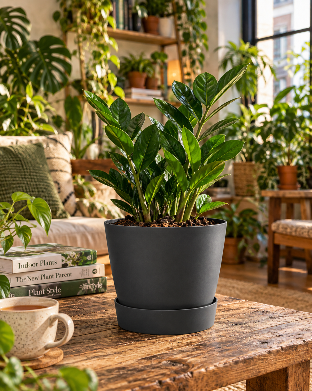 Elho Greenville Rond Noir – Pot avec réservoir d’eau – Ø14 × H13 cm
