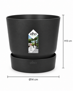 Elho Greenville Rond Noir – Pot avec réservoir d’eau – Ø14 × H13 cm