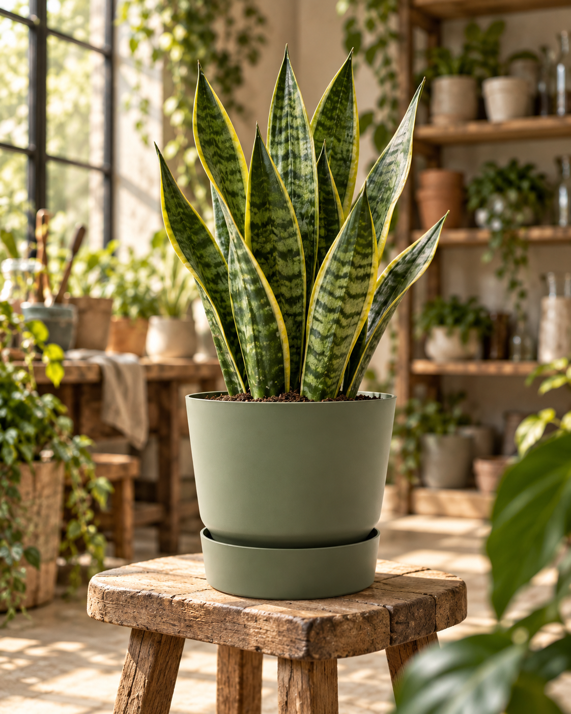 Elho Greenville Rond Vert Feuille – Pot avec réservoir d’eau – Ø14 / Ø20 cm