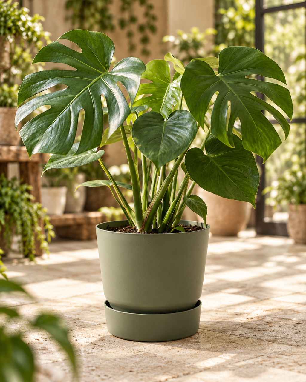 Elho Greenville Rond Vert Feuille – Pot avec réservoir d’eau – Ø14 / Ø20 cm