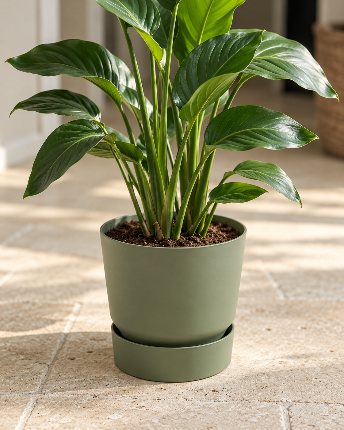 Elho Greenville Rond Vert Feuille – Pot avec réservoir d’eau – Ø14 / Ø20 cm