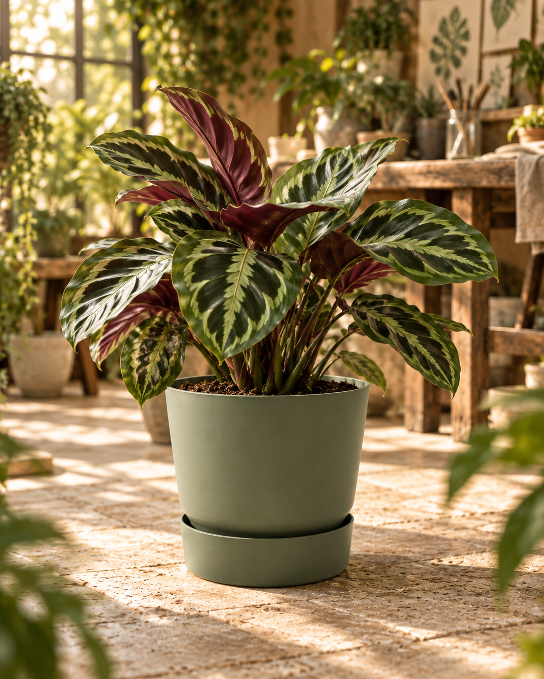 Elho Greenville Rond Vert Feuille – Pot avec réservoir d’eau – Ø14 / Ø20 cm