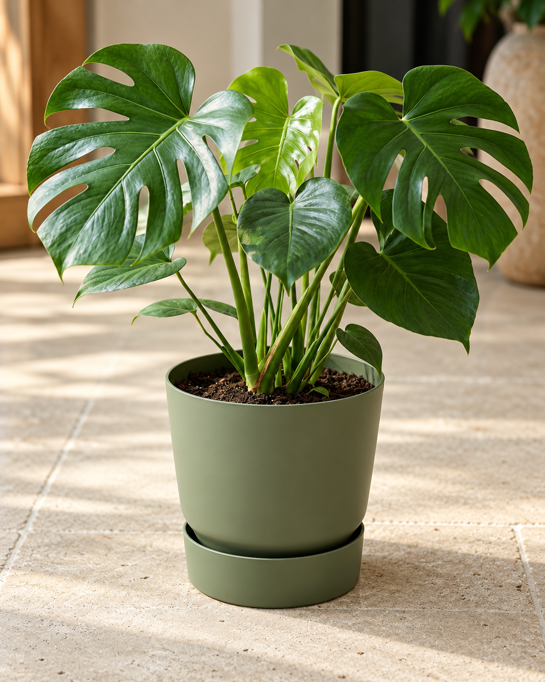 Elho Greenville Rond Vert Feuille – Pot avec réservoir d’eau – Ø14 / Ø20 cm