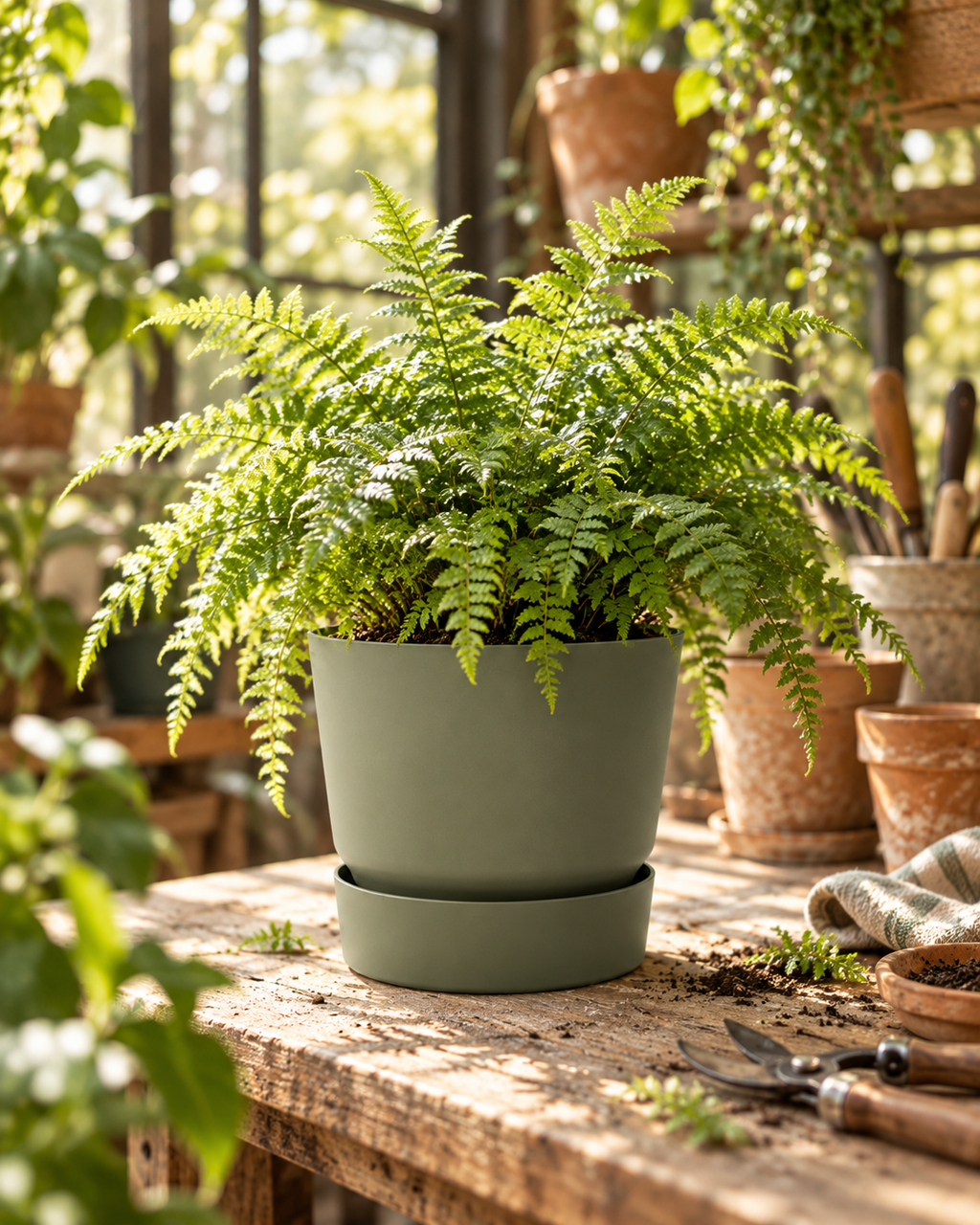 Elho Greenville Rond Vert Feuille – Pot avec réservoir d’eau – Ø14 / Ø20 cm