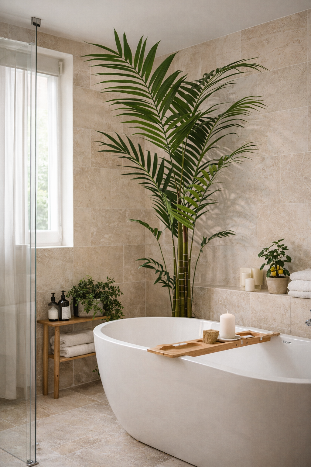 bathroom palm plant Artificial Kentia palm tree, 210 cm – Ultra-realistic decorative tropical palm – Douceur Maison