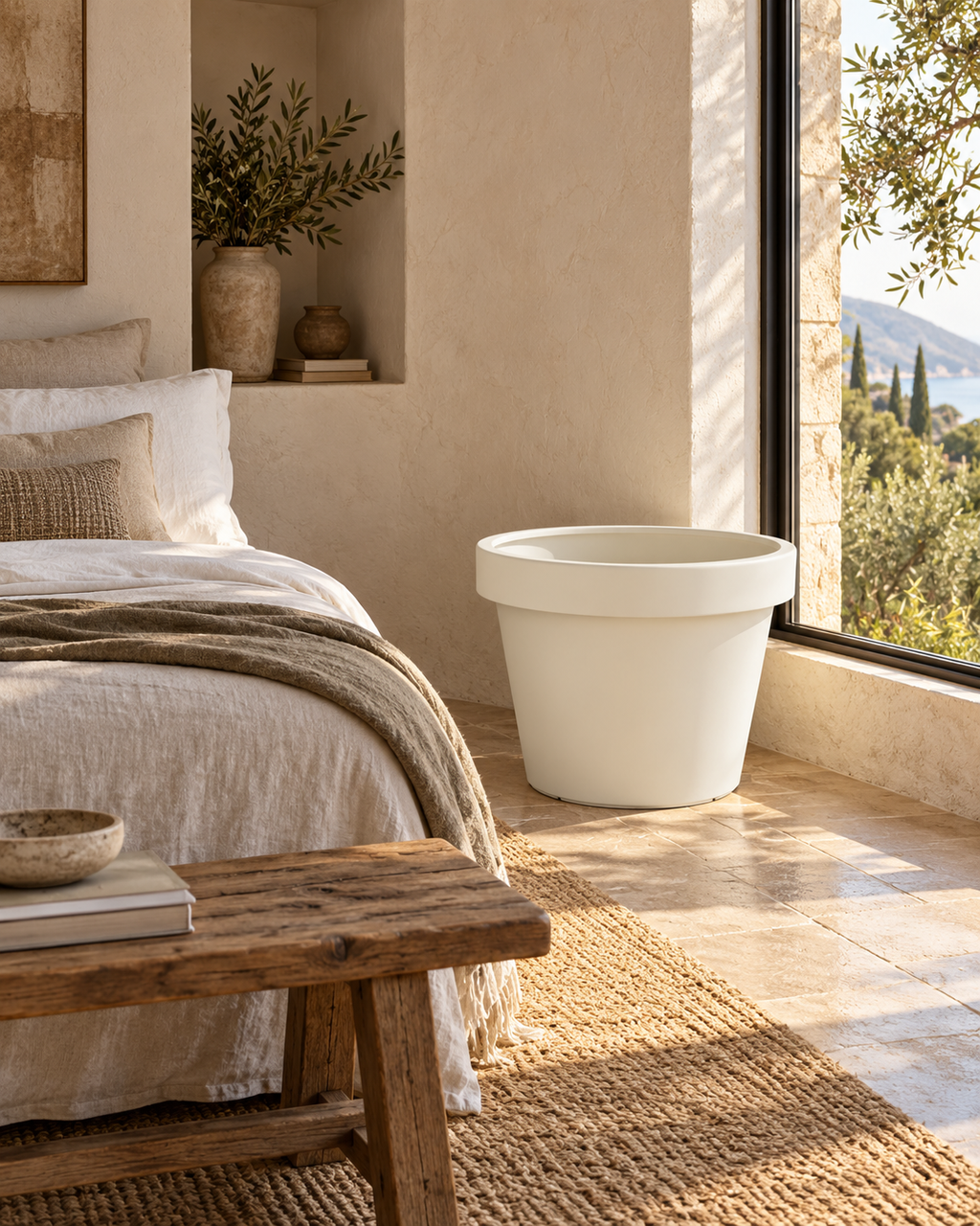 Lira Blanc – Pot XXL minimaliste – Ø65 × H58 cm