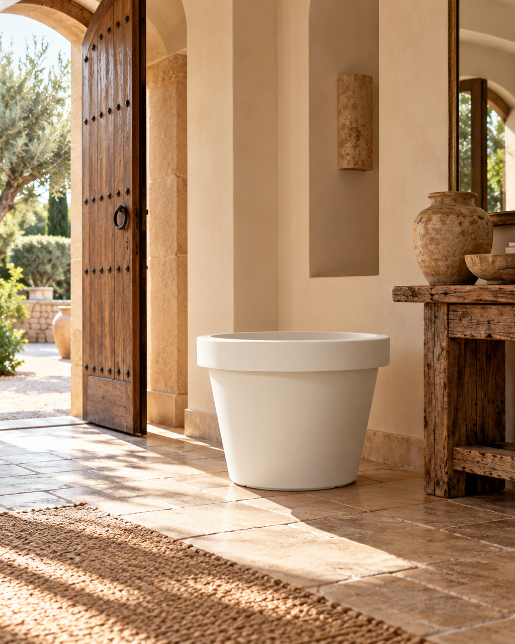 Lira Blanc – Pot XXL minimaliste – Ø65 × H58 cm