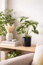 Artificial Monstera Variegata 40cm in a pot – Green &amp; white decorative plant with no maintenance