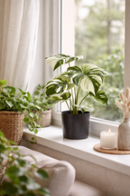 Artificial Monstera Variegata 40cm in a pot – Green &amp; white decorative plant with no maintenance
