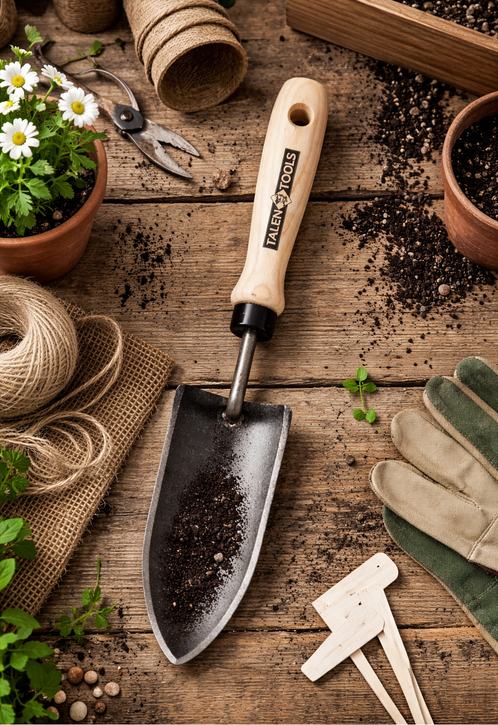 Narrow forged steel and ash wood trowel – Precise and robust planting tool for garden and vegetable patch