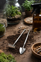Telescopic Stainless Steel Terrarium Tool Kit – Adjustable Rake + Shovel 16-49 cm for Precise Maintenance