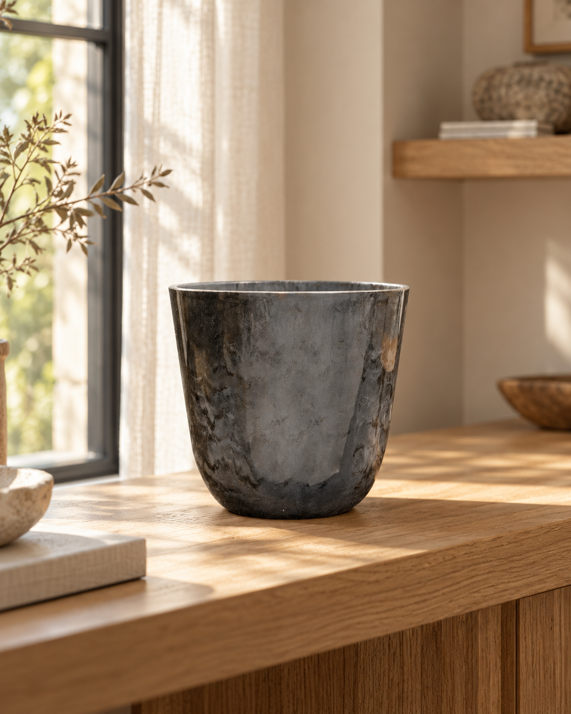 Palermo Grey Marble – Recycled plastic pot – Ø27 to Ø40 cm