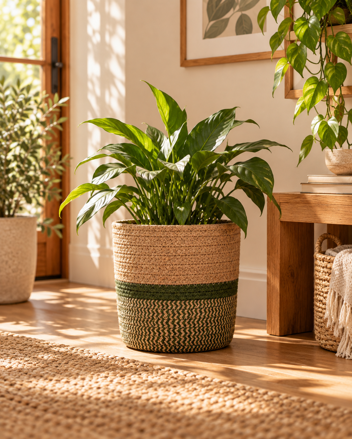 Panier cache-pot en jonc de mer tressé – Ø28 cm