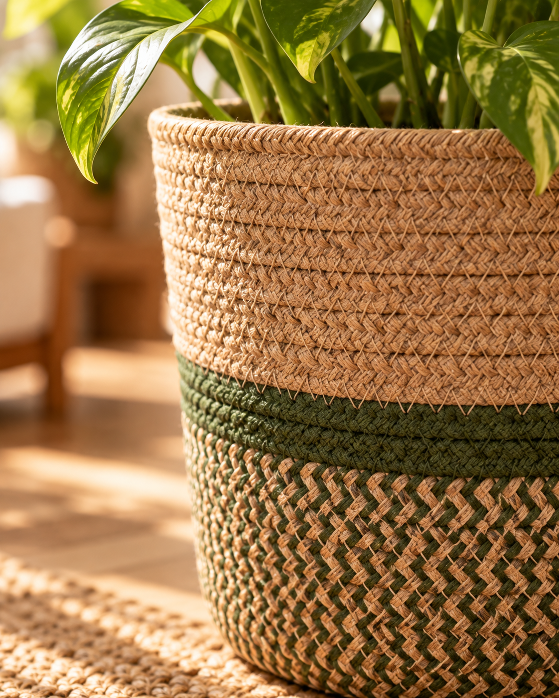 Panier cache-pot en jonc de mer tressé – Ø28 cm
