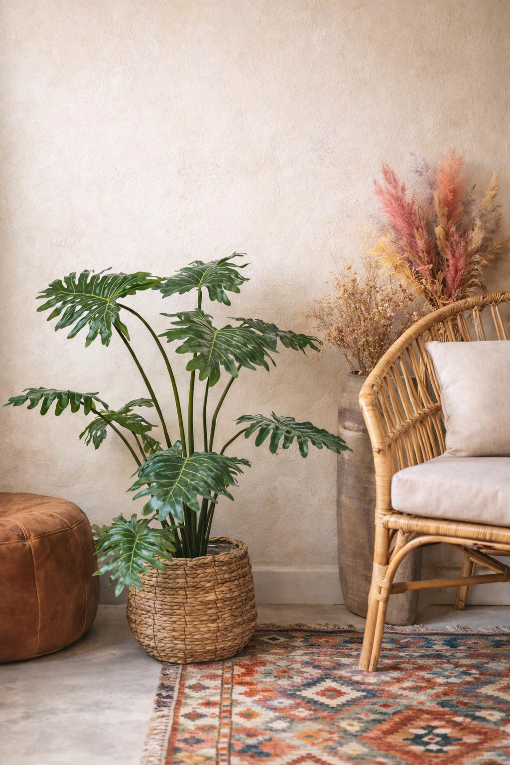 Philodendron artificiel haut de gamme – Plante décorative réaliste sans entretien (60 à 120 cm)