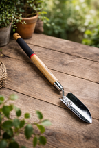 Long galvanized steel garden trowel - potting scoop with wooden handle