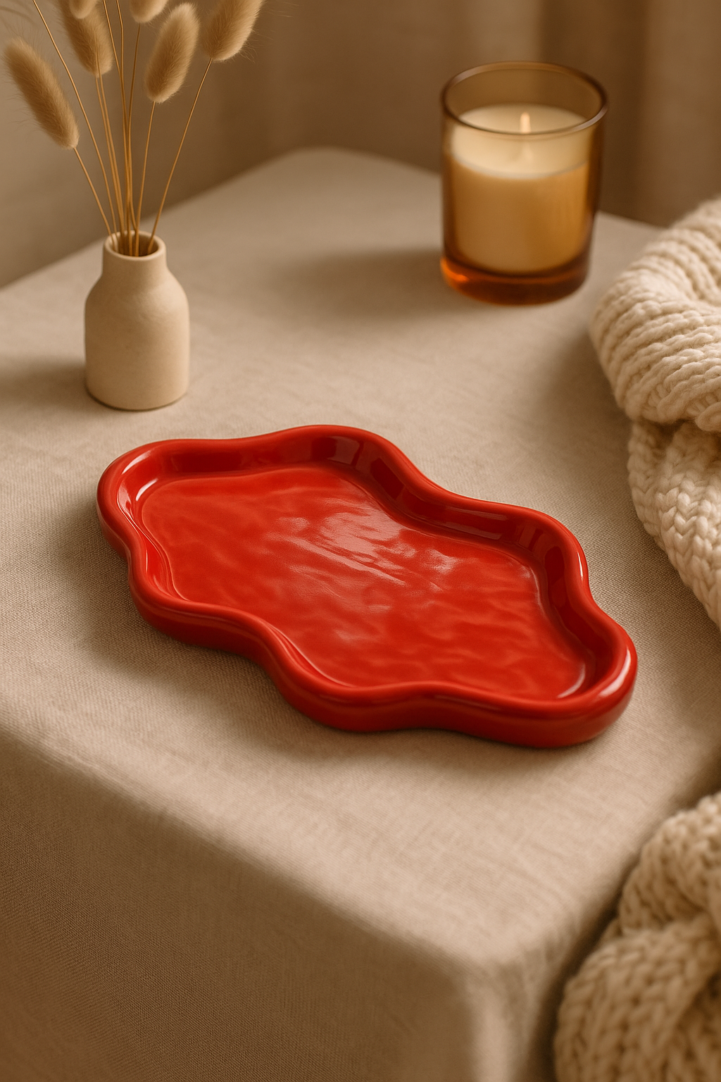 Plateau Nuage en Céramique Rouge – Vide-Poche Design Haut de Gamme – Grand Modèle 26 cm