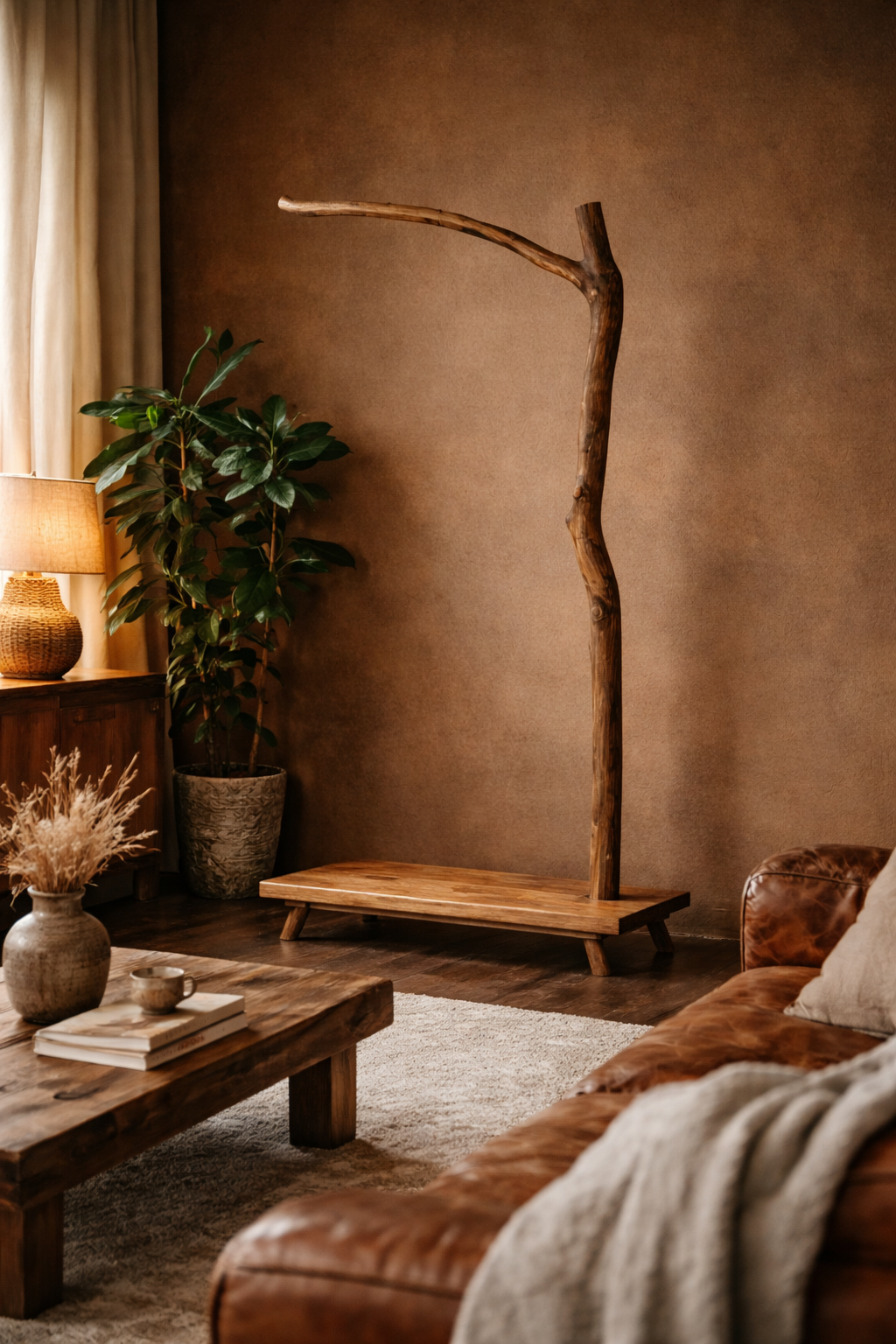 Portant Sculptural en Bois Massif – Design Organique & Esprit Japandi | Portant Vêtements Naturel Haut de Gamme