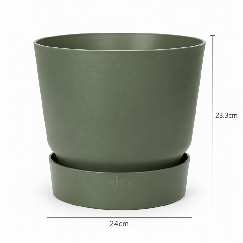 Elho Greenville Round Leaf Green – Pot with water reservoir – Ø14 / Ø20 cm