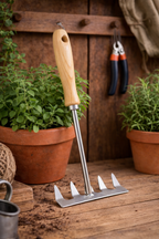 Mini Garden Rake 5 Teeth - Galvanized Steel & Ash Wood Handle