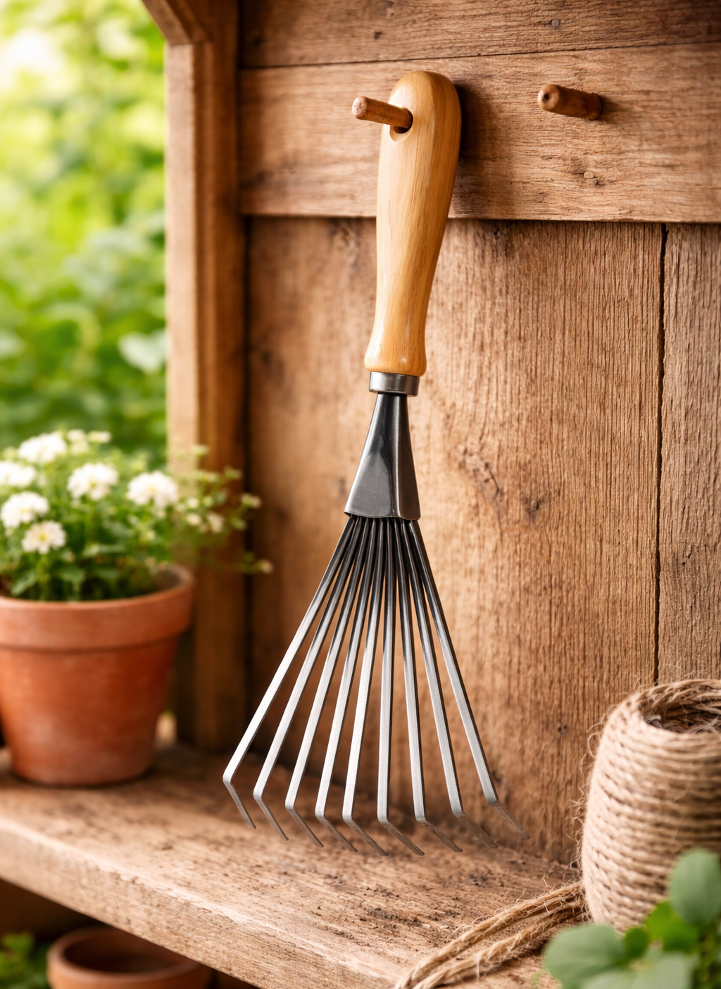 9-Tine Galvanized Steel and Ash Wood Garden Claw – Precise Hand Rake for Vegetable Patches and Planters