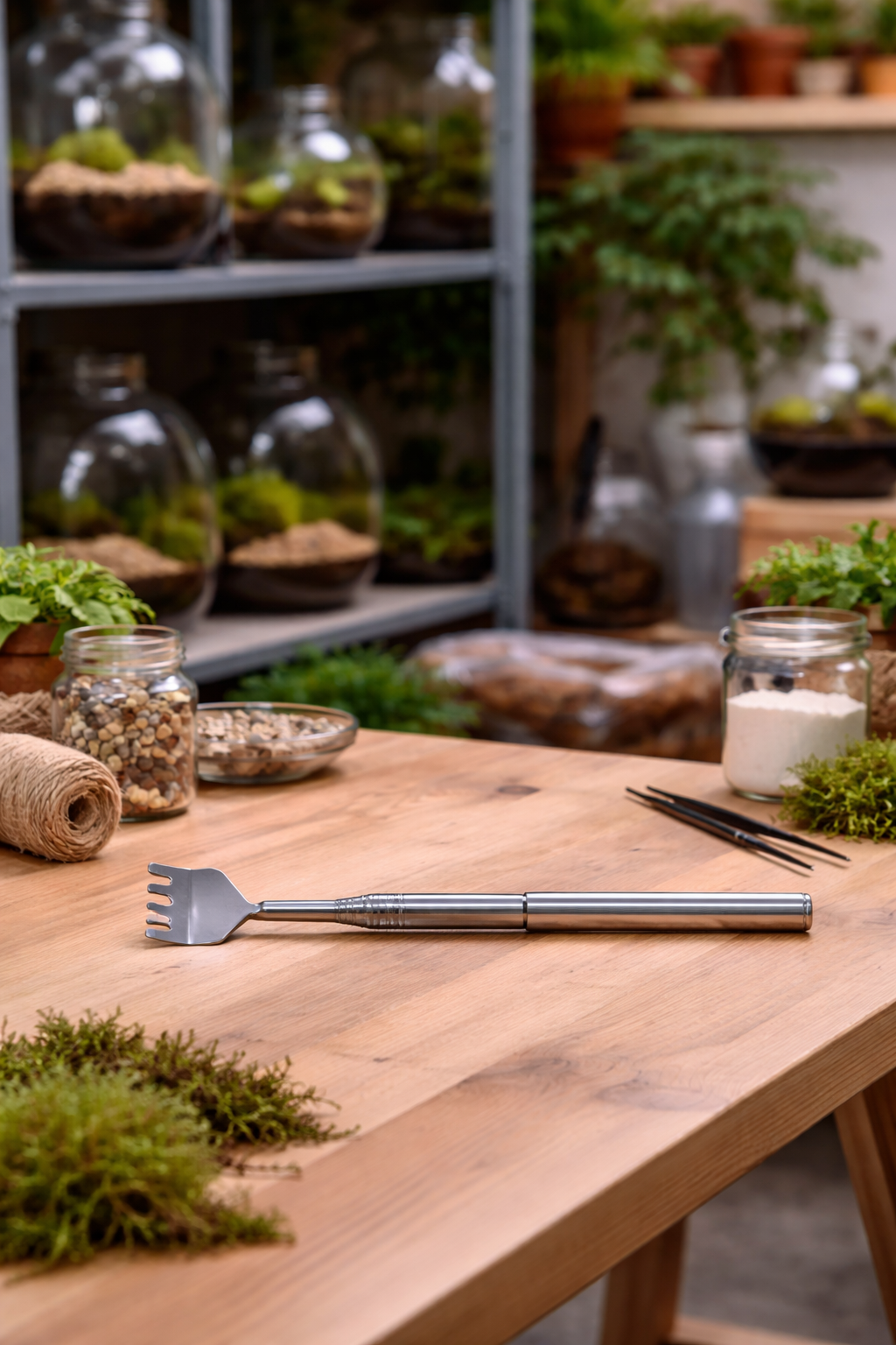 Stainless Steel Terrarium Telescopic Rake – Adjustable 16-49 cm Precise Tool for Maintenance and Aquascaping