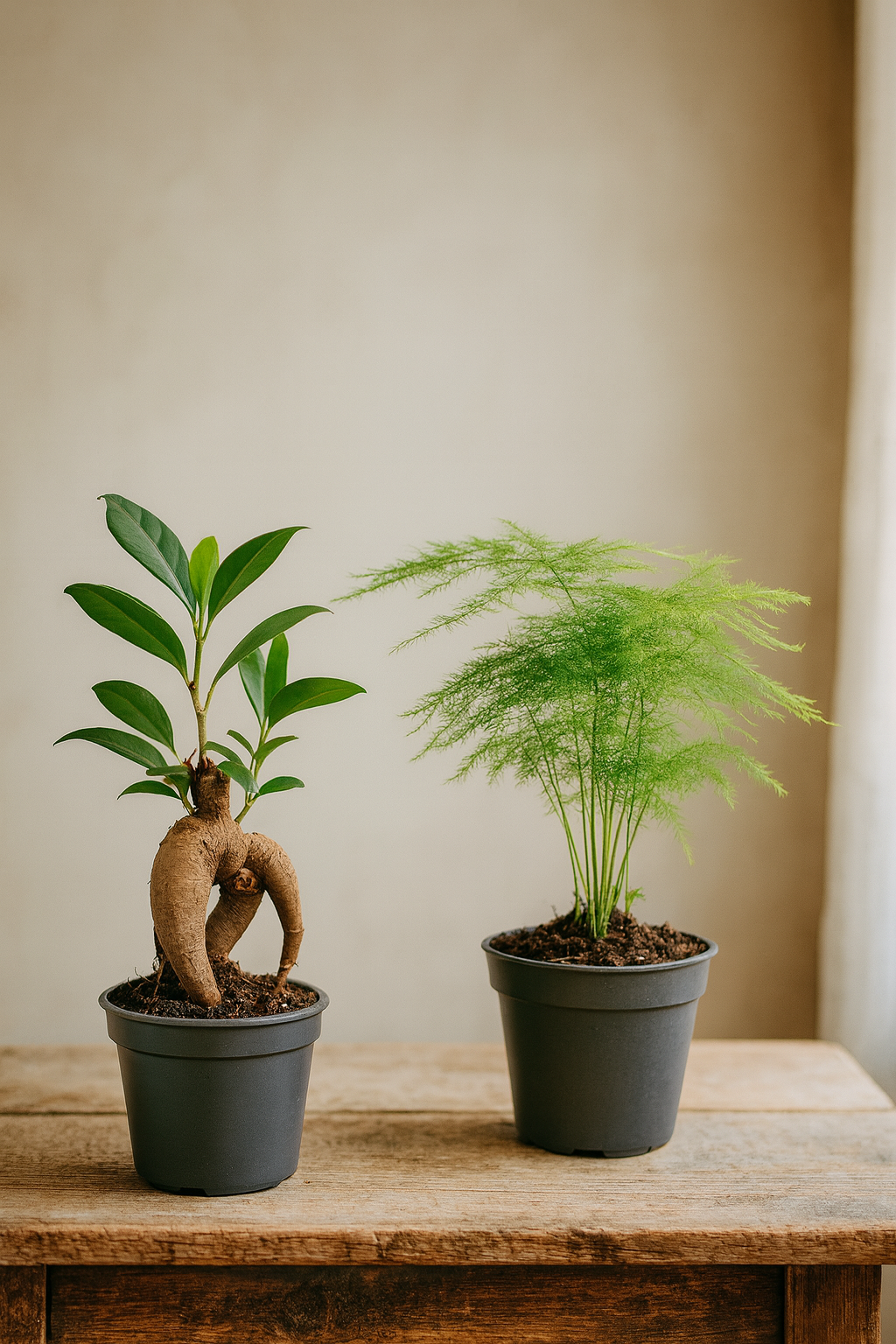 Set de 6 Mini Plantes Vertes – Pot Ø6 cm | Asparagus, Coffea Arabica, Ficus Ginseng, Fougère, Hedera, Bergpalm