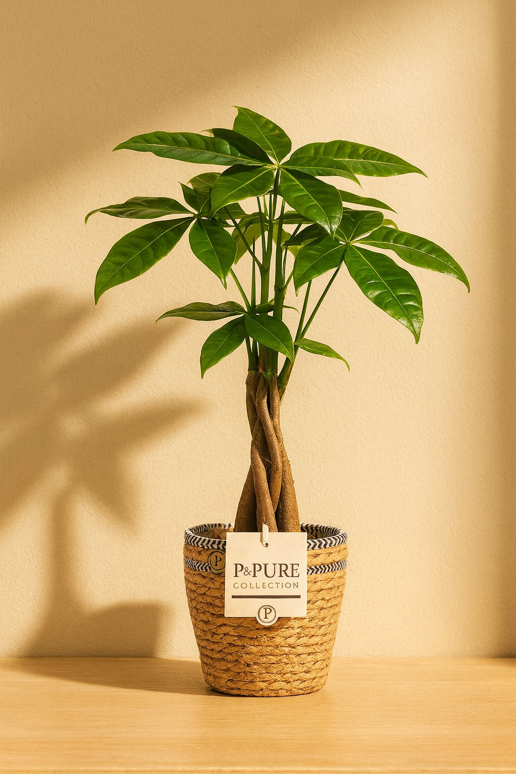 Pachira Aquatica – 45 cm – P&PURE Collection Céramique Noire ou Panier Naturel – Pot Ø12 cm