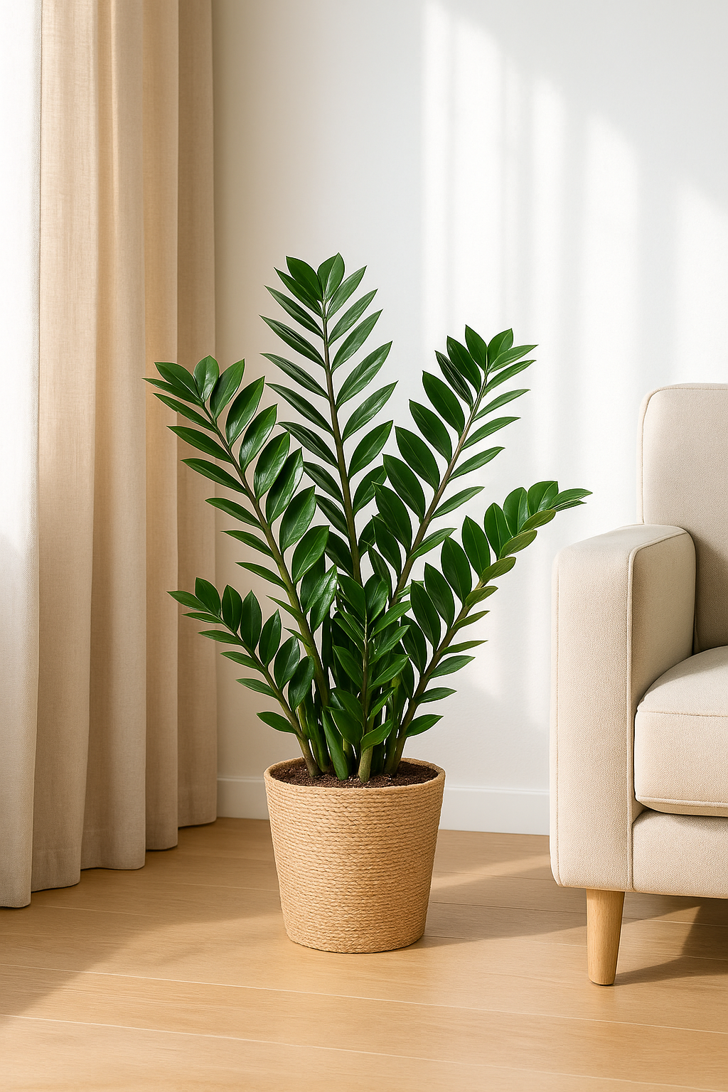 Zamioculcas Zamiifolia avec Panier Sofia – 80 cm | Élégance & Robustesse Naturelle