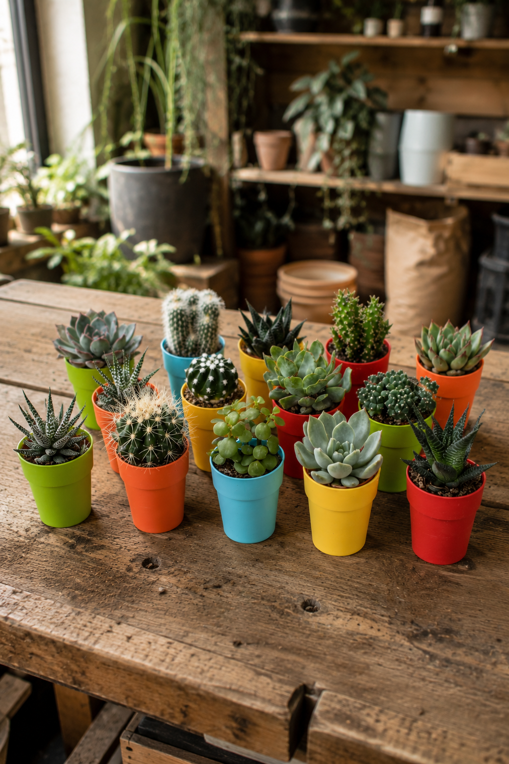Mixed Cactus & Succulents – 15 Colorful Potted Plants – Ø5.5 cm