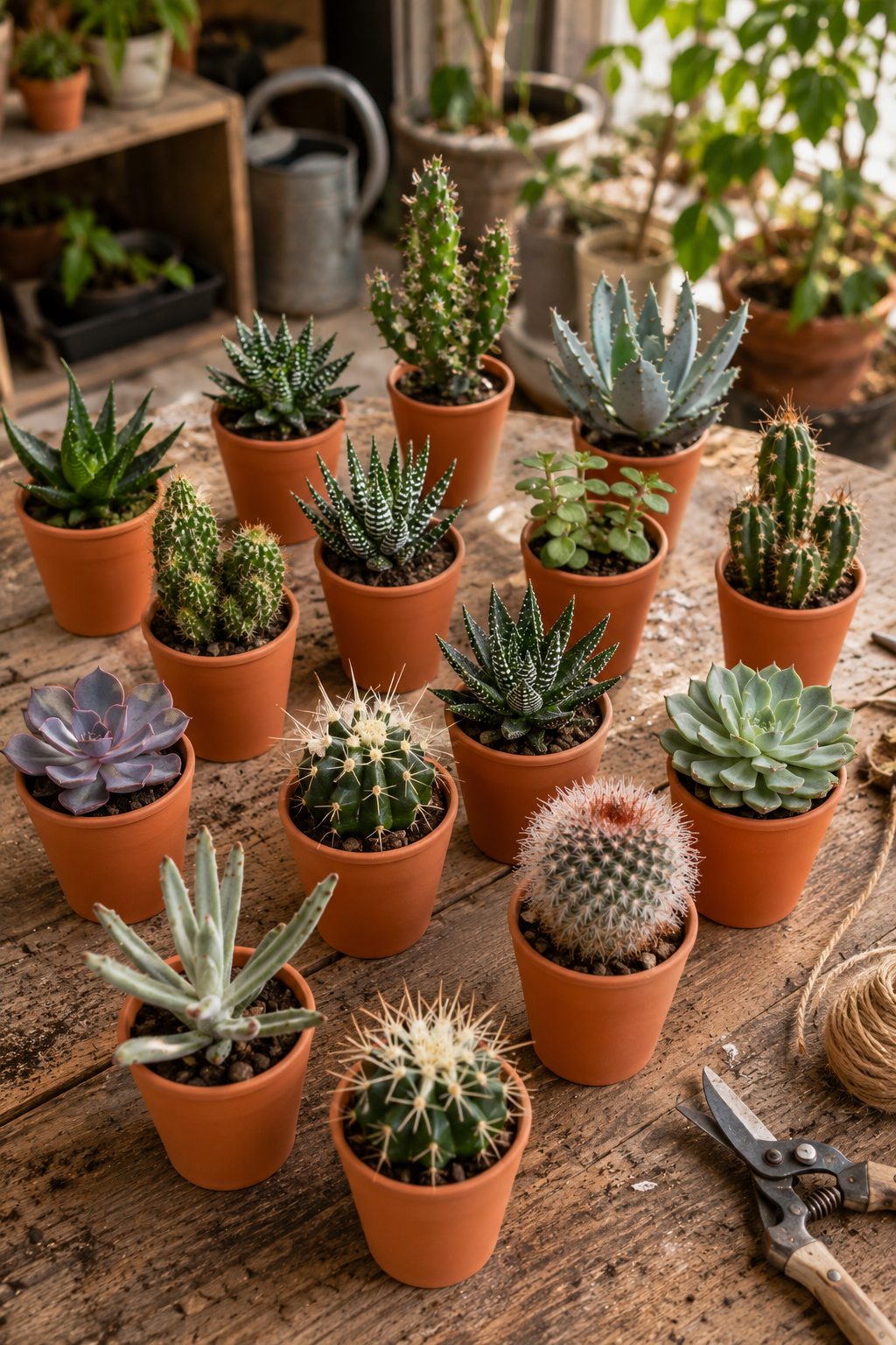 Cactus & Succulent Mix – 15 Plants in Terracotta Pots – Ø5.5 cm