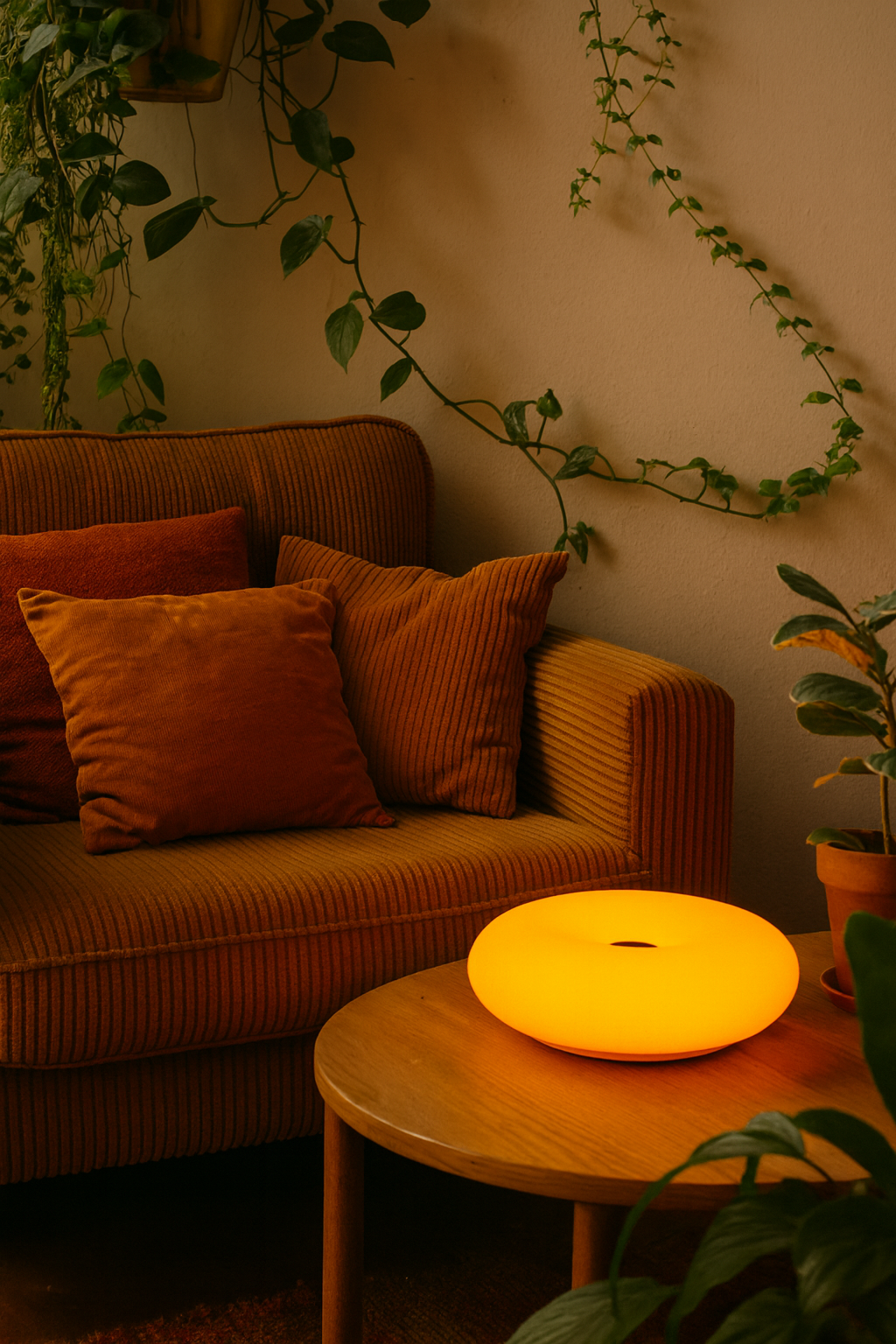 Lampe Donut Orange Tactile Rechargeable – Lampe de Table Design Bauhaus – 3 Modes d’Éclairage LED – Ambiance Douce & Moderne