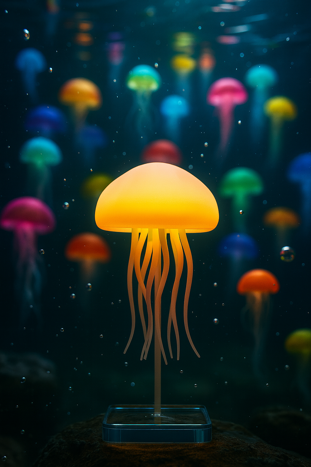 Lampe Méduse LED RGB – Veilleuse Rotative Design avec Commande Vocale & Batterie Rechargeable USB Type-C | Déco Moderne Chambre, Salon & Cadeau Original