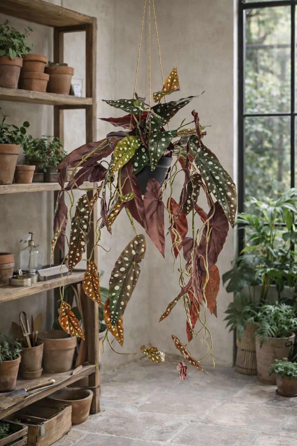 Begonia Maculata artificielle 80 cm – Plante décorative à pois ultra-réaliste